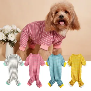Cute Striped Dog Four Legged Pajamas Cotton High Neck Autumn Winter Warm Pet Jumpsuit Clothes For Small Dogs Bichon Schnauzer