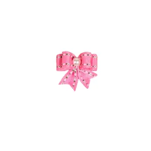 Nœud papillon pour animal de compagnie rose avec fleur et perle, accessoire de toilettage.