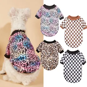 Colorful Leopard Gradient Checkered Pet Dog Hoodie Fleece Warm Pullover Coat Winter Clothes For Small Dogs Cats Apparel