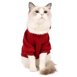 Warm fleece pet hoodie for cats and small dogs, comfortable red autumn winter pet sweater.