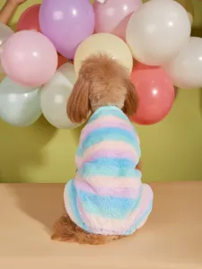 Colorful striped soft warm pet four-leg fleece clothing for cozy winter detail view