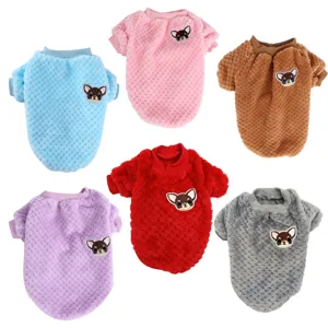Cozy winter warm pet fleece sweater puppy clothes with cute puppy patch in vibrant assorted colors.
