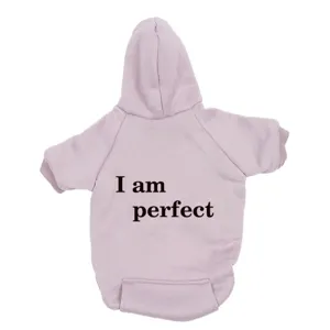 Detailed close-up view of cozy fleece pet cat dog hoodie in light purple with back text print.