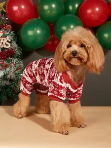 Fleece Christmas Dog Pajamas Warm Four-Legged Puppy Jumpsuit with Snowflakes Design