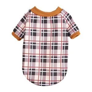 Pull à carreaux classique pour chien sweat polaire chaud automne hiver col côtelé