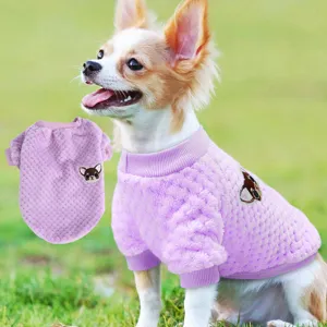 Cute warm flannel pet dog sweater high neck winter puppy clothes with cartoon patch detail
