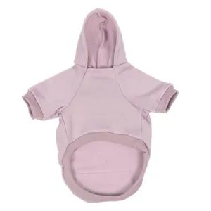 Close-up detail of the warm fleece pet hoodie in soft pink, featuring cozy hood.