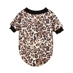 Leopard print pet dog fleece sweater casual round neck pullover for cute french bulldog.