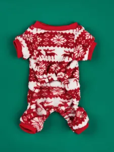 Christmas fleece pet four-leg jumpsuit, warm reindeer snowflake puppy dog winter clothes