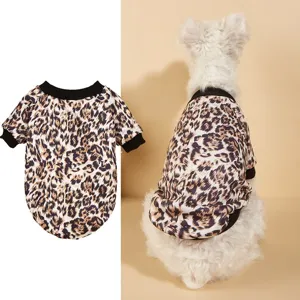 Leopard print pet sweatshirt with black ribbed collar, stylish casual dog clothes for winter.