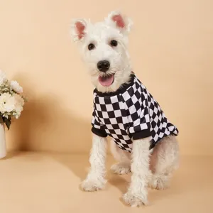 Cute pet sweater with black and white checkerboard design, warm and stylish for dogs.