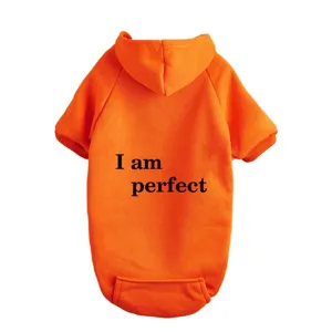 Warm fleece pet hoodie in vibrant orange with back text detail, perfect for small dogs and cats in autumn.
