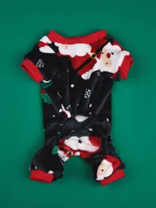 Christmas pet four-legged fleece jumpsuit warm Santa Claus snowflake puppy winter apparel