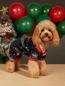 Detailed view of the cute pet winter fleece jumpsuit with Christmas gnome pattern, warm for dogs.