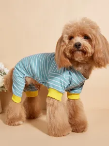 Cute striped dog jumpsuit pet loungewear four-legged autumn winter sleepwear apparel for puppy