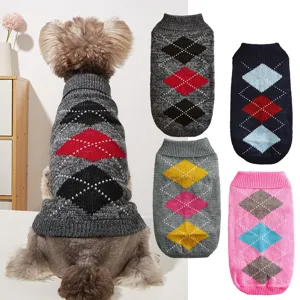 Small Dog Sweater Autumn Winter Warm Knitwear Argyle Pattern Lapel Pet Clothes For Puppy Chihuahua Small Dogs Apparel