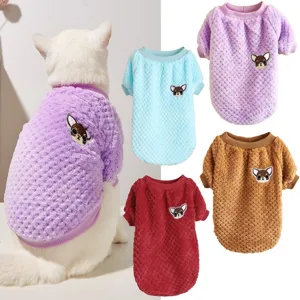 Soft Coral Fleece Dog Clothes Cute Cartoon Dog Embroidery Winter Warm Pet Sweatshirt Small Medium Dogs Puppy Apparel