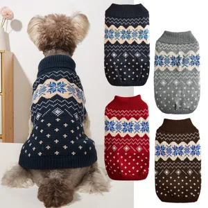 Pet Dog Winter Warm Knitted Sweater Snowflake Geometric Print Turtleneck Puppy Clothes For Small Medium Dogs Apparel