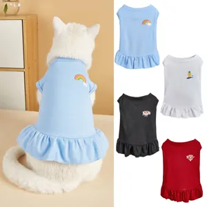 Fall Winter Cute Pet Dog Cat Dress Cartoon Fruit Print Ruffle Hem Vest Princess Dress Small Puppy Apparel