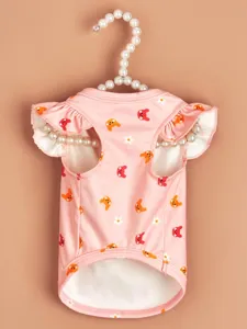 Summer cute pet vest with lovely rabbit and flower print, lightweight design for dogs and cats.