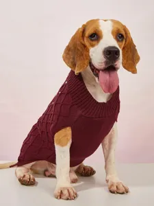 Chic knitted pet sweater with diamond lattice pattern and delicate pearl details for warmth.
