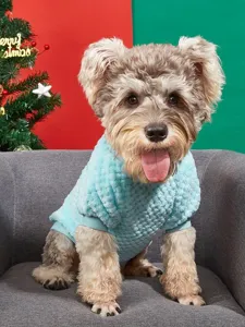 Soft coral fleece dog sweater with ribbed crewneck design for cozy winter pet daily wear warmth