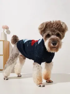 Close-up detail of the cozy knit pet sweater with elegant argyle pattern and classic collar.