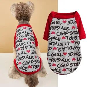 Pet dog t-shirt color block raglan sleeve cute letter heart print puppy clothes apparel