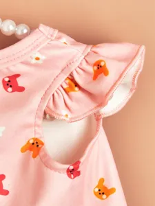 Cute summer pink pet vest with adorable bunny flower print, soft flying sleeve detail for dogs.