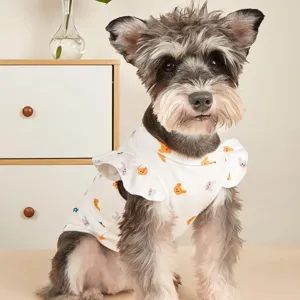 Summer cute pet dog vest with lovely rabbit and flower prints, soft breathable fabric detail.
