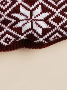 Detailed view of the winter pet dog knitted sweater featuring classic Nordic snowflake pattern.