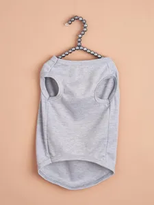 Close-up detail of grey sleeveless pet vest showcasing soft knit fabric and neat stitching.
