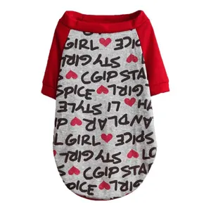 Cute pet dog t-shirt featuring red raglan sleeves and stylish letter heart print.