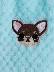 Pet dog clothes coral fleece detail with cute cartoon puppy embroidery design.
