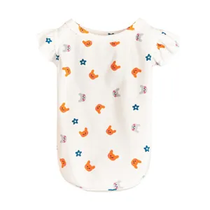 Summer cute dog vest with adorable rabbit and flower print, breathable flying sleeve pet clothing.