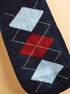 Dog sweater detail knit argyle pattern warm pet apparel winter blue winter puppy clothes