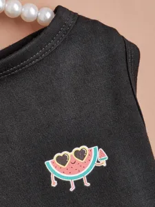 Black pet dog dress with cute watermelon print, soft and comfortable apparel for small dogs.