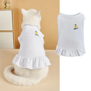 Cute white cat and dog pet dress with sweet pineapple print and lovely ruffled hem detail.