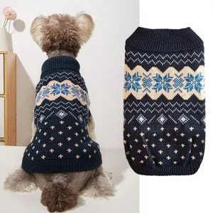 Cozy knit dog sweater with Nordic snowflake pattern, turtleneck winter pet clothing for warmth.