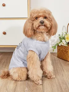 Summer thin pet dog vest grey sleeveless cat letter apparel for cute small animals breathable outfit