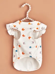 Cute rabbit floral print dog vest detail, lightweight summer pet apparel for small dogs.