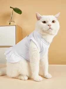 White pet cat dress with cute ruffles sleeveless design comfortable fabric daily wear detail view