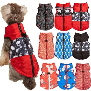 Halloween Pet Dog Clothes Winter Warm Cotton Vest With Traction Hole Skull Snowflake Elk Print Dog Apparel Pet Supplies