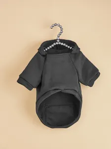 Solid black pet hoodie dog sweatshirt with pocket, comfortable everyday wear for small dogs and cats.