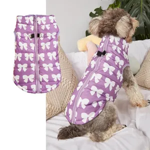 Gilet chaud pour chien avec motif de nœud, manteau d'hiver pour animal avec fermeture éclair.