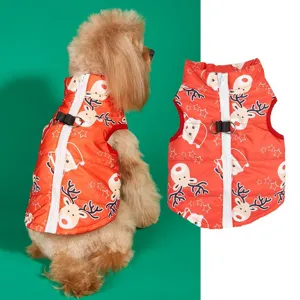 Christmas pet winter vest with reindeer pattern and back zipper leash hole for dogs