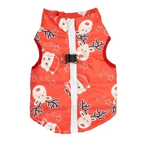 Christmas dog vest winter warm coat with zipper and double d-ring harness for small pets red