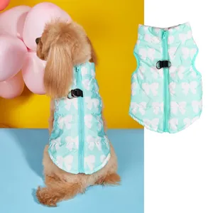 Joli gilet chaud d'hiver pour chien avec impression de noeud et fermeture eclair animaux.