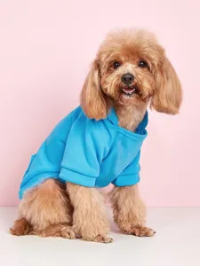 Pet Dog Hooded Sweatshirt Cute Blue Puppy Clothes Two Leg Warm Apparel For Small Dogs Cats