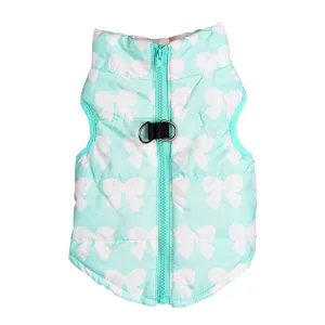 Gilet vert menthe pour animal à nœuds blancs, veste chaude d'hiver pour chien zippée.